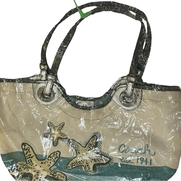 Coach Handbags - Vintage COACH project bag - Underwater themed Tote - teal interior - TLC bag